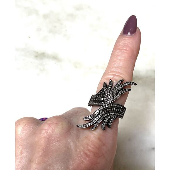 Real Diamond Sterling Silver .925 Ring Size 7 Feather Shape - Picture 1 of 14